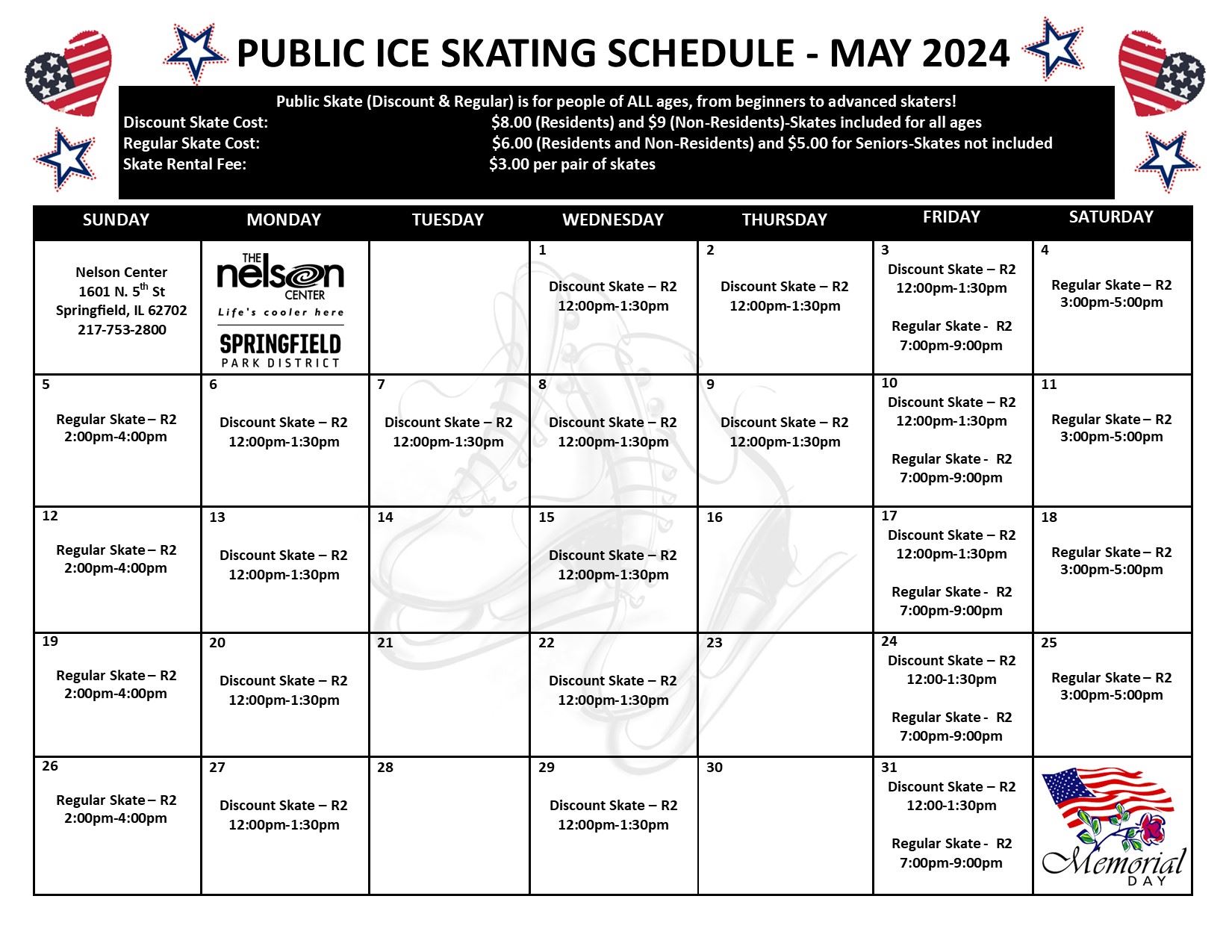 May 2024 Public Ice Skating Schedule